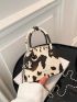 Mini PU Dome Bag Cow Print Chain Zipper