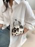 Mini PU Dome Bag Cow Print Chain Zipper