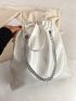 Chain Strap Shoulder Tote Bag PU Eyelet Detail