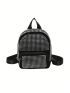 PU Classic Backpack Studded Decor Small Zip Front Adjustable Strap