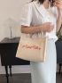 Polyester Shopper Bag Heart & Letter Graphic Black Minimalist Small