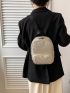 PU Classic Backpack Studded Decor Small Zip Front Adjustable Strap