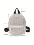 PU Classic Backpack Studded Decor Small Zip Front Adjustable Strap