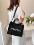 Polyester Shopper Bag Heart & Letter Graphic Black Minimalist Small