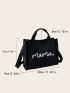 Polyester Shopper Bag Heart & Letter Graphic Black Minimalist Small