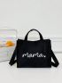 Polyester Shopper Bag Heart & Letter Graphic Black Minimalist Small