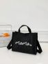 Polyester Shopper Bag Heart & Letter Graphic Black Minimalist Small