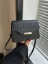 Mini Square Bag Argyle Embossed Flap Black PU