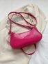 Snakeskin Embossed Baguette Bag With Zipper Neon Pink PU