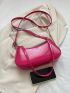 Snakeskin Embossed Baguette Bag With Zipper Neon Pink PU