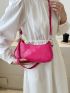 Snakeskin Embossed Baguette Bag With Zipper Neon Pink PU