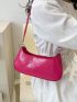 Snakeskin Embossed Baguette Bag With Zipper Neon Pink PU