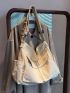 Pocket Front Hobo Bag Large Capacity Beige