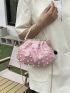 Medium Satchel Bag Ruched Detail Pearl Decor Kiss Lock