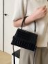 Mini Square Bag Crocodile Embossed Top Handle Flap Black PU Elegant