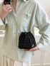 Mini Bucket Bag Textured Drawstring Polyester