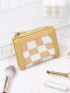 Geometric Pattern Small Wallet Letter Detail Zipper Bifold PU