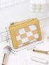 Geometric Pattern Small Wallet Letter Detail Zipper Bifold PU