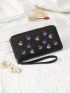 Floral Embroidered Long Wallet Zipper PU With Wristlet