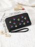 Floral Embroidered Long Wallet Zipper PU With Wristlet