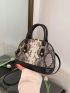 Snakeskin Embossed Dome Bag Double Handle With Zipper PU