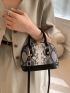 Snakeskin Embossed Dome Bag Double Handle With Zipper PU