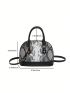 Snakeskin Embossed Dome Bag Double Handle With Zipper PU