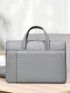 Gray Classic Briefcase Minimalist Double Handle Zipper Polyester