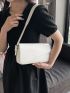 Irregular Flap Baguette Bag PU Stitch Detail White