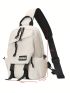 Mini Sling Bag Letter Patch Beige Adjustable Strap For Sport