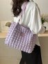 Fashion Style Tote Bag Double Handle Letter Patch Decor Ruched Design