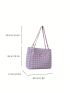 Fashion Style Tote Bag Double Handle Letter Patch Decor Ruched Design