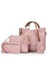 4pcs Bag Set Geometric Pattern Commuting PU Handbag, Crossbody Bag, Handbag, Card Bag