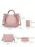 4pcs Bag Set Geometric Pattern Commuting PU Handbag, Crossbody Bag, Handbag, Card Bag