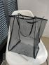 Black Shoulder Tote Bag Mesh Large Capacity For Daily