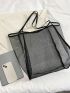 Black Shoulder Tote Bag Mesh Large Capacity For Daily