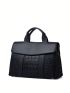Crocodile Embossed Square Bag Black Elegant For Work