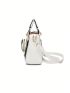 Metal Letter Decor Square Bag With Coin Purse Zipper Double Handle PU