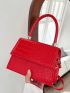 Mini Square Bag Crocodile Embossed Flap PU Red