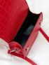 Mini Square Bag Crocodile Embossed Flap PU Red