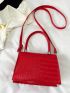 Mini Square Bag Crocodile Embossed Flap PU Red