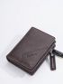 Letter & Litchi Embossed Small Wallet Vintage Snap Button PU