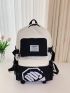 Letter Patch Decor Functional Backpack Preppy Adjustable-strap For School