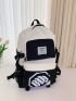 Letter Patch Decor Functional Backpack Preppy Adjustable-strap For School