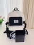 Letter Patch Decor Functional Backpack Preppy Adjustable-strap For School