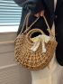 Twilly Scarf Decor Straw Bag Vacation Drawstring Double Handle, Clear Bag