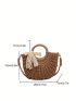 Twilly Scarf Decor Straw Bag Vacation Drawstring Double Handle, Clear Bag