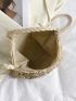 Brown Straw Bag Vacation Hollow Out Detail Zipper, Clear Bag