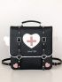 Women's Cute Design Backpack, Flap Handbag Buckle & Studded Decor, Trendy Bag For School