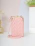 Quilted Phone Wallet Baby Pink With Zipper For Daily